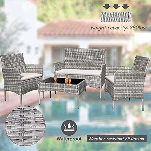 Image of Homall 4 Pieces Outdoor Patio Furniture Sets Rattan Chair Wicker Set,Outdoor Indoor Use Backyard Porch Garden Poolside Balcony Furniture (Grey and Beige)