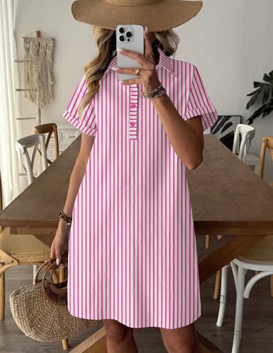 Image of Zeagoo Womens Cotton Shirt Dress Summer Casual Short Sleeve Button Down Beach Cover Up Shirts with Pockets