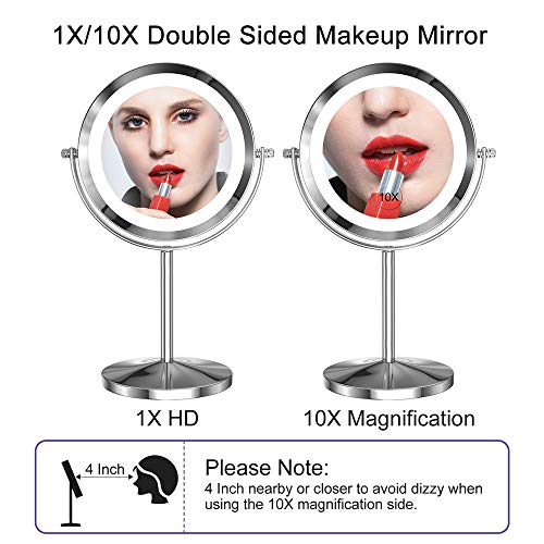 LED Makeup Mirror with Touch Screen Adjustable LED Light, 7 Inch Lighted Vanity Swivel Mirror 1x/10x Magnifying Double Sided Mirror - Thumbnail 4