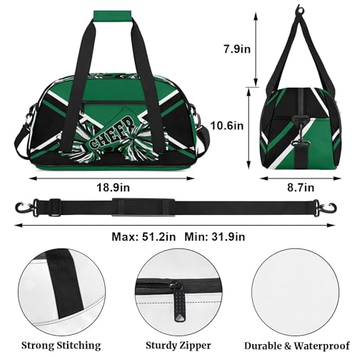 Personalized Cheerleader Duffle Bag with Name Custom Gym Travel Sports Bag for Women Cheer Team (Green&White&Black)3