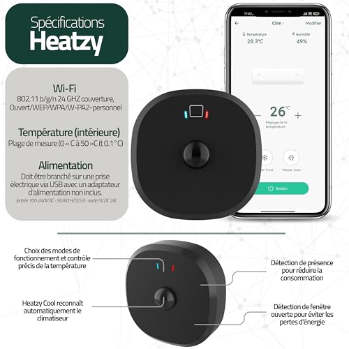 Heatzy Cool: WiFi-Thermostat, intelligent, kabellos, für Wärmepumpe und Klimaanlage, kompatibel mit Alexa, Google Home, Energieeffizienz