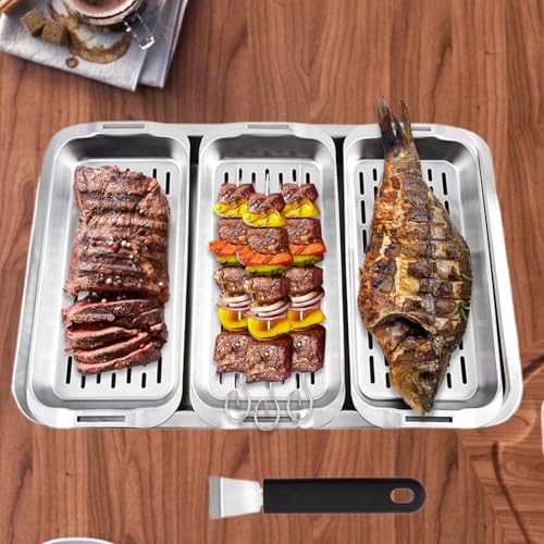 Grilling Vegetable Basket - Barbecue Cooking Basket Set | Rectangular Shape With Low Edge And Flat Bottom For Shrimp, Vegetables, Meats - Ideal For Beach, Picnic, Family Dining & C - Image 9