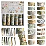 Set di 36 Rotoli di Nastro Adesivo Washi Vintage - Nastro Decorativo Retrò con Lamina Dorata, Motivi Floreali e Vegetali, Ideale per Scrapbooking, Bullet Journaling, Fai da Te, Confezioni Regalo