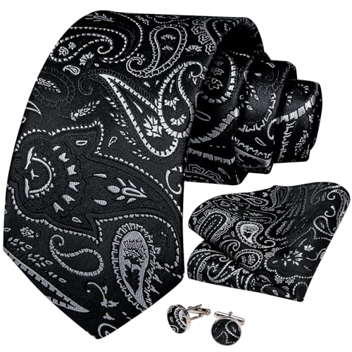 Image of DiBanGu Mens Paisley Tie Set Silk Woven Jacquard Necktie and Pocket Square Cufflinks Gift Set for Wedding Bussiness