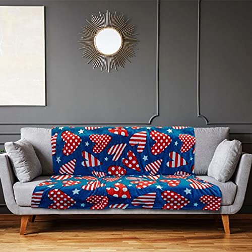 USA Hearts & Stars Plüschdecke – Super Weich, 127x152 Cm, Perfekt Als Geschenk Oder Deko