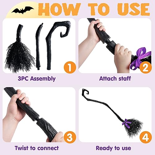 Image of JOYIN 55'' Halloween Witch Broom Cane with Ribbons, Witches Broomstick for Kids Women Wizard Costume Parties, Photo Booth Accessory Stage Prop, Halloween Decorations