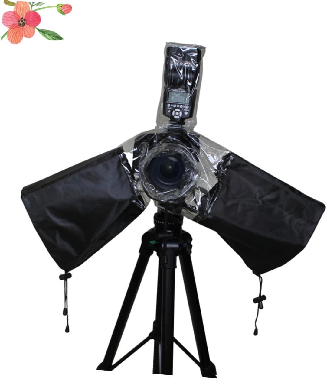 PRETYZOOM Camera Rain Cover with Drawstring Arm Sleeve and Lens Protector, Waterproof Dustproof DSLR Camera Protective Cover for Outdoor Photography, Black