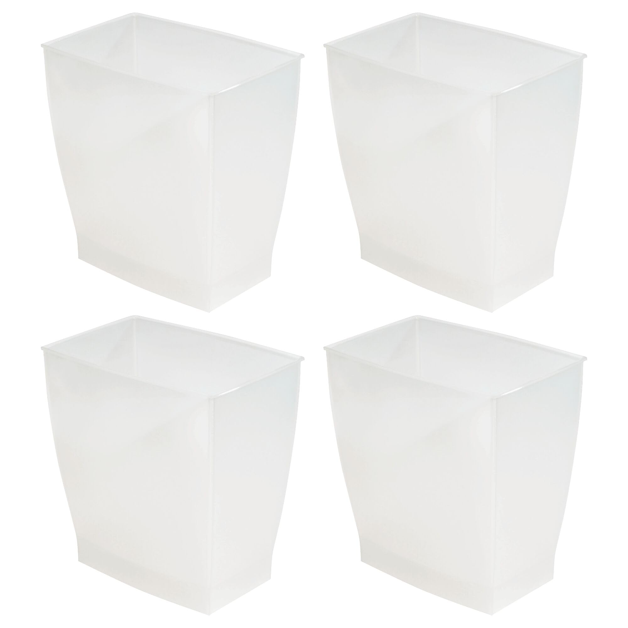 iDesign Small Plastic Bathroom Trash Can Slim Rectangle Garbage Bin for Bedroom Office Dorm 4-Pack Frost