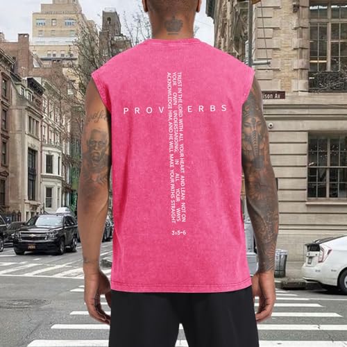 Image of Christian Gym Workout Tank Tops for Men Vintage Bible Verse Cross Graphic Sleeveless Muscle Shirts Acid Wash Tanks Top