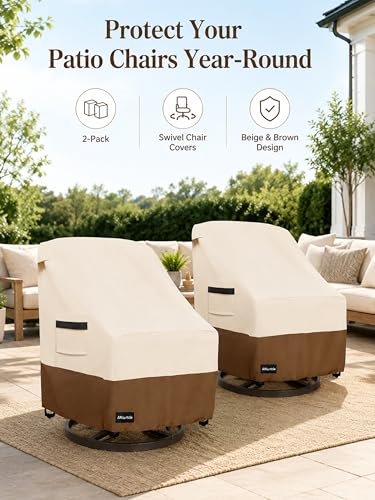 Image of ANartcle Outdoor Swivel Rocker Chair Cover 2 Pack,Patio Swivel Chair Covers for Outdoor Furniture(28W x 33D x 38.5H Inch),Rocking Chair Covers Waterproof ,Beige&brown.
