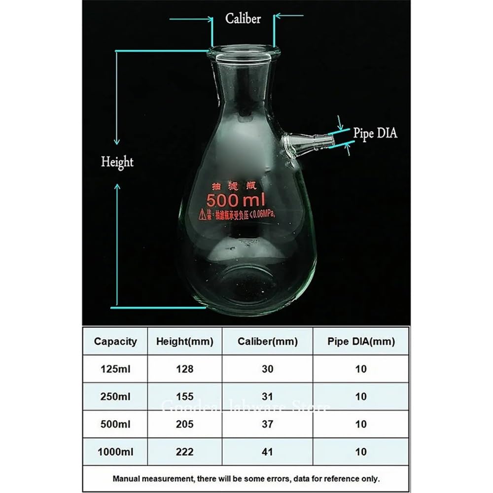 Vetreria da laboratorio 1 bottiglia da laboratorio con beuta di aspirazione sottovuoto in vetro borosilicato ad alta densità da 125/250/500/1000 ml con bocca superiore(1000ml)