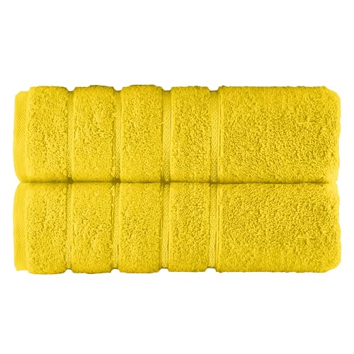 Image of Elegant Comfort 100% Turkish Cotton 4 Lines Viscose Stripe Luxury 2 Pack Bath Towel Set 27 x 54 Inch - Super Soft and Highly Absorbent Premium Hotel Spa Quality Towels for Bathroom Use, Yellow