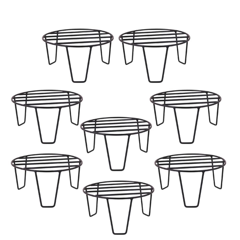 NAYRA Black Color Strong Legs Metal Round stands For Plant Pot Flower Pot Round Stand For Planter indoor and Outdoor (round stand) (SET OF 8)
