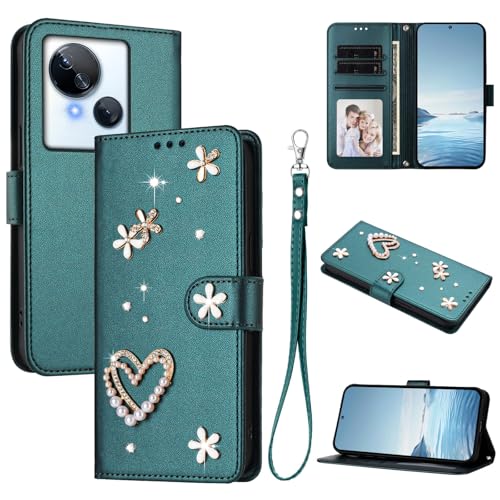 Jiajihua Case Compatible with Tecno Spark 10 5G Lanyard【Card Holder Wallet Flip Cover Magnetic Buckle Kickstand】 Green