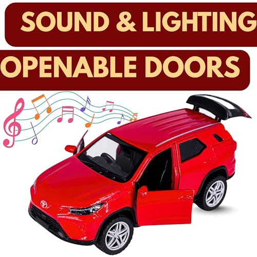 Image of toyco Alloy Metal SUV Toy Car for Kids | Pull Back Unbreakable Small Toy Cars | Openable Doors, Smooth & Shiny Edges |1:36 Scale | Gift Toys for Boys and Girls Age 3+ | (Fortuner red)