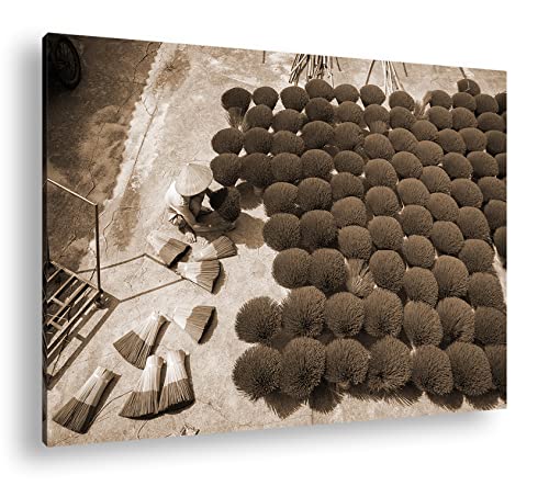 Bâtonnets d'encens séchés pour salon chaleureux tableau sépia deyoli 90x60 cm sur cadre bois