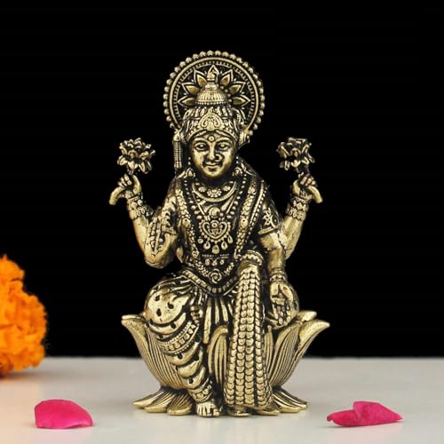 Image of INDICAST Handcrafted Brass Goddess Laxmi Statue for Home Temple | 2.5 inch Maa Lakshmi Figurine Idol Murti Sacred Symbol of Wealth | Perfect for Rituals & Gifting (Weight- 70gm)