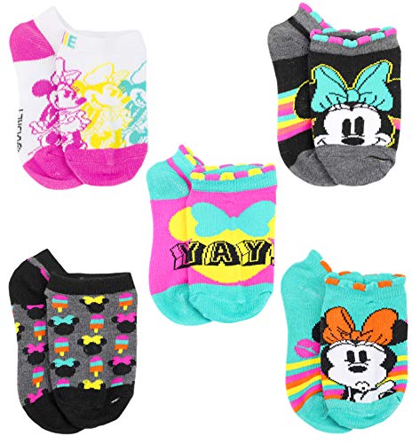 Disney Girl's Minnie Mouse 5 Pack No Show Socks, Small, White/Teal