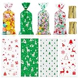 Yixiang 120 PCS Christmas Cellophane Goody Bags Assortment for Holiday Treats, Christmas Party Favors, Cello Candy Bags, Goodie Bags for Party Supplies