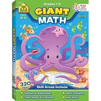 Office Product Giant Math Workbook Grades 1-2, Ages 6-8 (School Zone Publishing) (Paperback) Multi-Colored Book