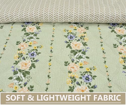 Image of IVAZA Luxury Ultrasonic Punch AC Comforter Blanket - Quilted Microfiber Floral Pattern, Lightweight Breathable All‑Season Blanket for Bedroom, Travel (Singled Bed,228x152 CM) (Light Pastel Green)