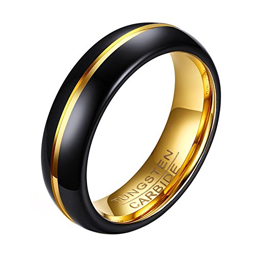 Bague de fiançailles carbure tungstène 6mm anneau mixte or noir