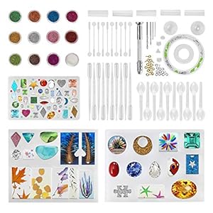 TOLIANCLE 159 Stück Resin Gießharz Silikonform, Schmuck Selber Machen Set für Schmuckherstellung Anhänger Halskette Ohrringe Dekoration Schmuckständer DIY, mit Messbecher und Sticks