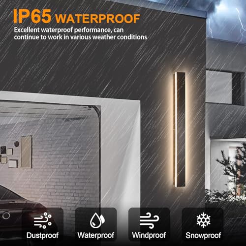 Image of AioTio 2pack Modern LED Outdoor Wall Lights,39inch Dimmable LED Long Strip Outside Wall Lighting Fixture IP65 Waterproof,Black Outdoor Porch Lights Wall Mount,Exterior Sconce Lights for House,Garage