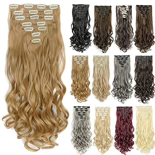 IMISSU 22 Inch 7PCS Set Long Curly Clip in Hair Extensions Natural 16 Clips Full Head Hair Extension Hairpiece for Girl (Copper)