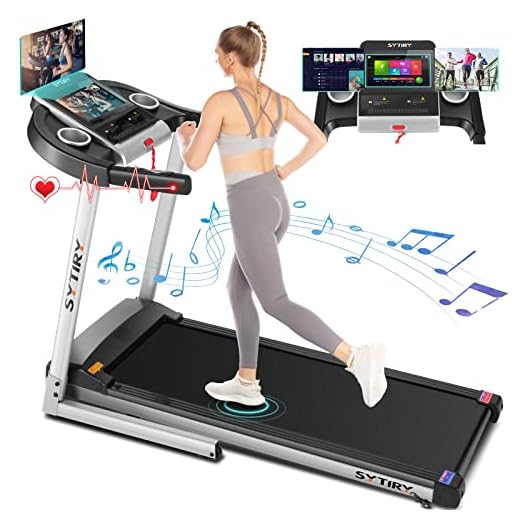 SYTIRY Treadmills for Home with TV Screen and WiFi,Smart Foldable Treadmill Machine,3D Virtual Sports Scene,YouTube,Facebook,Google,Video,HiFi Speakers etc,Walking/Running/Jogging Treadmill