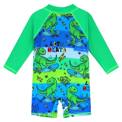 Image of HUAANIUE Toddler Boy Swimsuit Rashguard One-Piece Swimwear 0-6 Years | UPF 50+ sun protection, front zipper with chin guard, 4-way stretch quick-dry fabric, flatlock seams anti-chafing