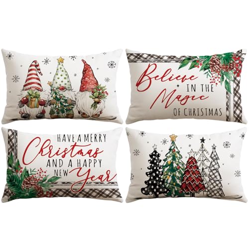 JOTOM 4er Set Weihnachten Kissenbezüge, Dekorative Wurf Kissenbezug...