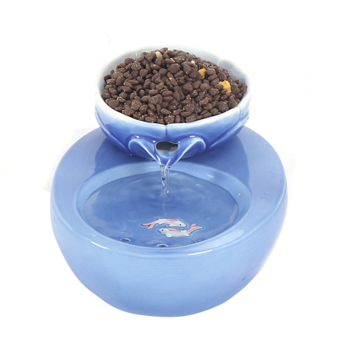 Fontanella per Acqua Sempre Fresca a Casa Automatica in Ceramica per Gatti e Cani con Capacità 1.5l, Design Creativo a Forma di Loto, Filtro Integrato