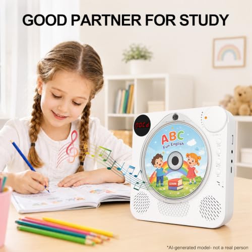 Image of Portable CD Player with Bluetooth 5.4 for Home Use & Gift,Exercise(White)