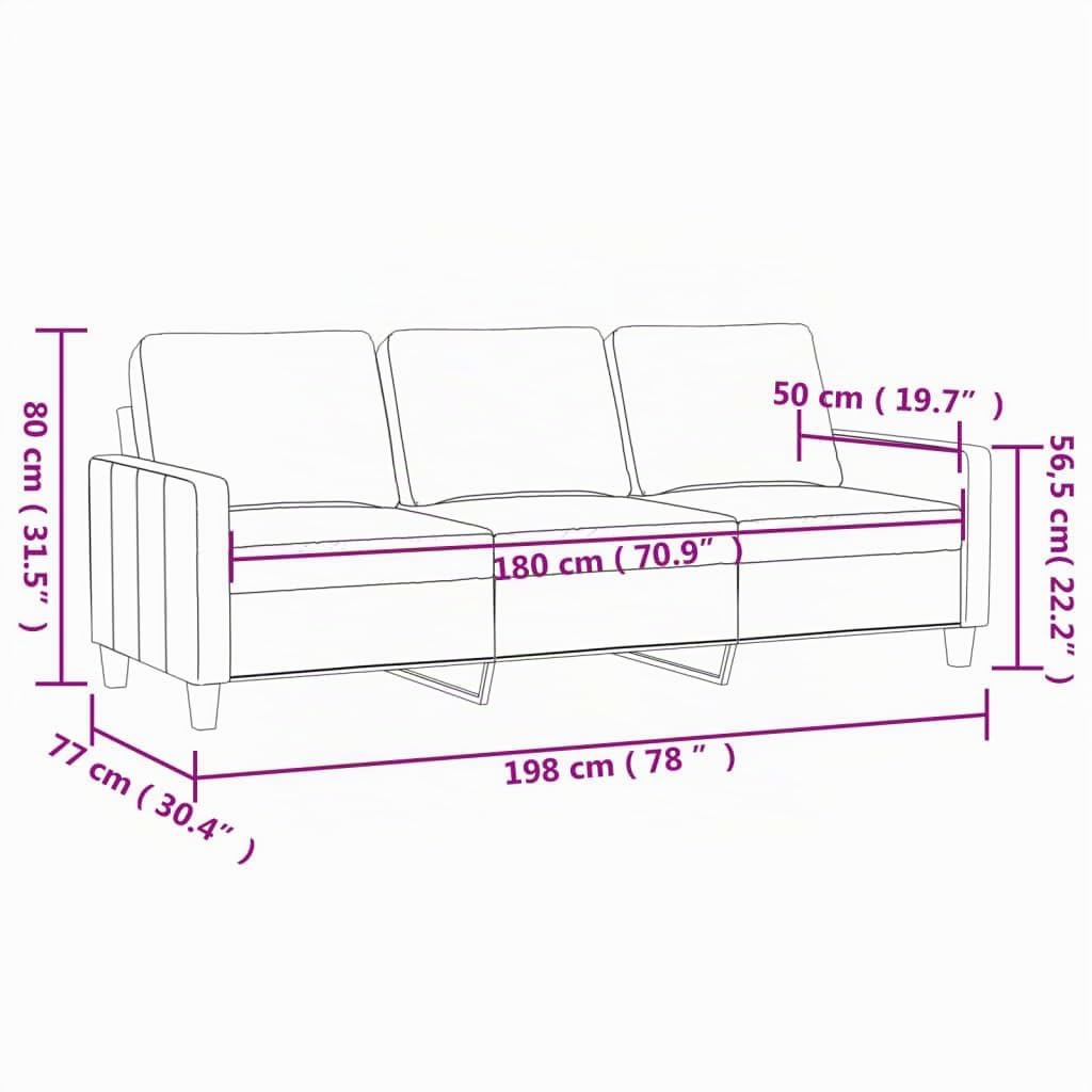 vidaXL Divano a 3 Posti Grigio Chiaro 180 cm in Tessuto