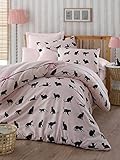 Set di biancheria da letto, 3 pezzi, in cotone di alta qualità, per letto matrimoniale, rosa con gatti neri