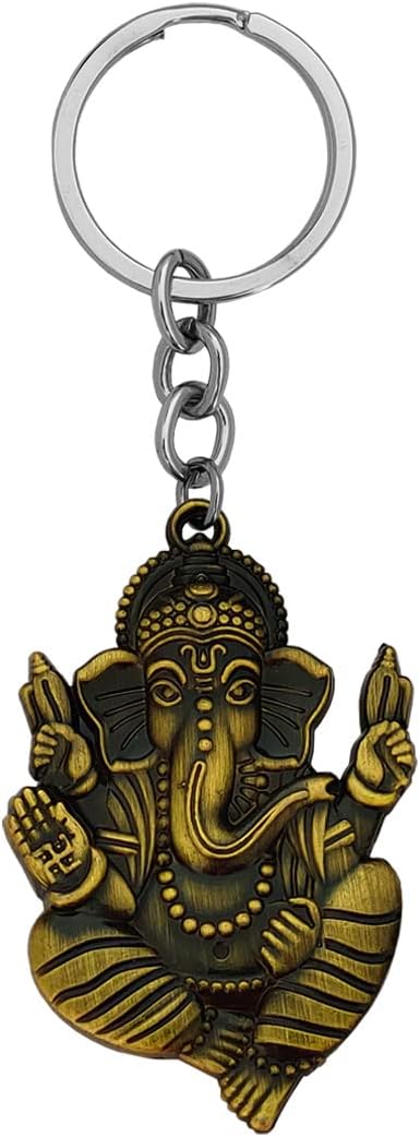 M Men StyleHindu God of Beginnings Lord Shree Ganesh Shiva' Son Locket With Chain Green Zinc Metal 00 Keychain And Keyring Gift For Men And Women