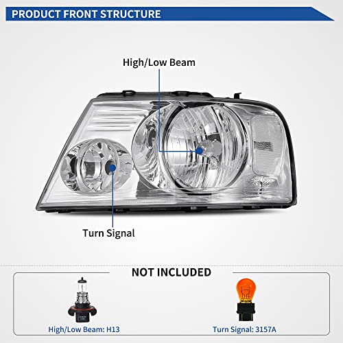 Image of OEDRO Headlights Compatible with 2004 2005 2006 2007 2008 Ford F150 / 06-08 Lincoln Mark LT Pickup Chrome Housing Clear Lens Replacement Driver and Passenger Side
