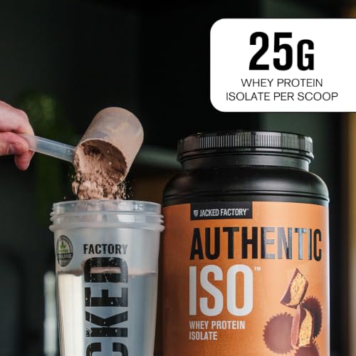 Image of Jacked Factory Authentic ISO Whey Protein Isolate Powder - Low Carb, Non-GMO Muscle Building Protein w /No Fillers, Post Workout Recovery - 25 Servings, Chocolate Peanut Butter