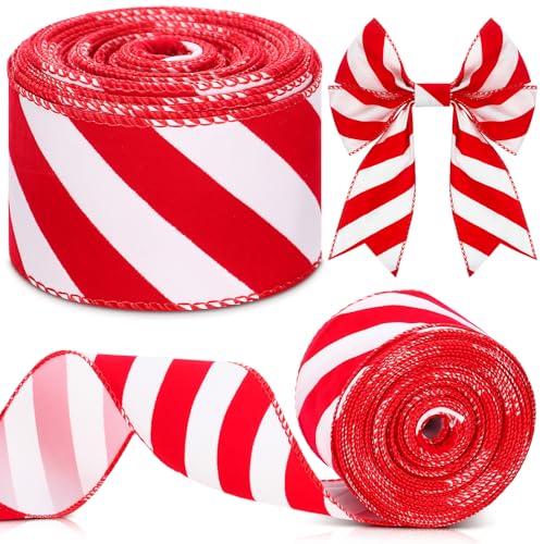 Retrowavy Velet Christmas Candy Cane Ribbon Red and White Stripes
