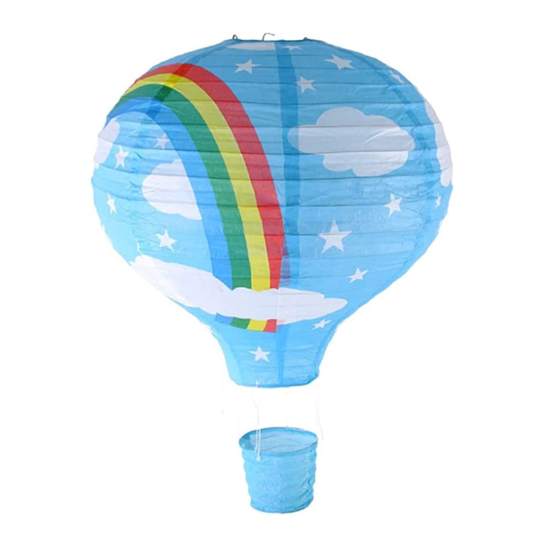 Hperu Rainbow Hot Air Balloon Ceiling Light with Paper Lantern Shade Rainbow Blue for School and Shopping Mall Hanging Decoration