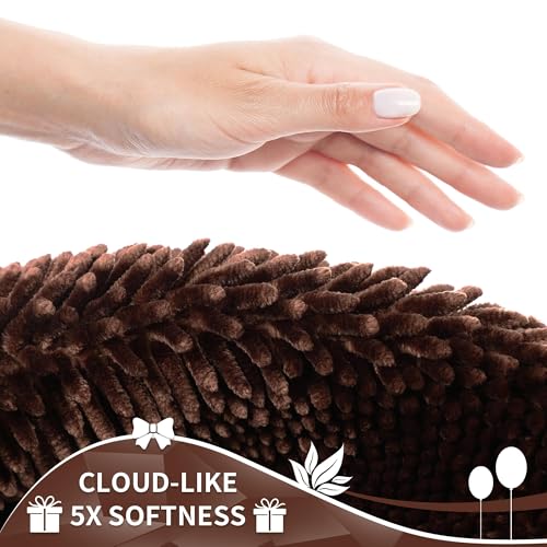 Image of Yimobra Long Bathroom Rugs Runner 55x24 Inch, Extra Thick Soft Absorbent Chenille Bath Mat, Non Slip Machine Washable, Quick Dry Bath Rugs for Bathroom Floor, Tub and Shower, Brown