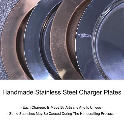 Kazozobi 13" Stainless Steel Handmade Charger Plates, Metal Round Chargers For Dinner Plates, 6 Pack (Copper) #TOP6