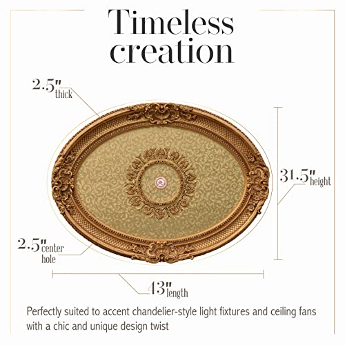 Image of Oval Golden Rocaille Gold Chandelier Ceiling Medallion or Fan Medallion, 43 Inches