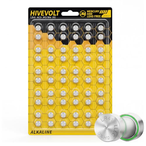 HIVEVOLT Lr41 Button Batteries 60 Pack Ag3 L736 392 384 192 Long Lasting Button Battery Premium Alkaline 1.5V Coin Cell