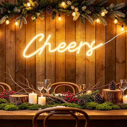 AOOTE Cheers Neon Sign 6 Levels of Brightness Adjustment Neons Sign Cheers Letter Neons Signs USB Powered with Dimmable Switch Decor LED Neon Signs for Living Cafe Pub Club Wall Decor Warm White