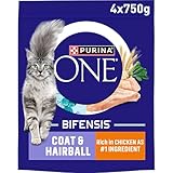 PURINA ONE Coat and Hairball Chicken Dry Cat Food 750g (Pack of 4)