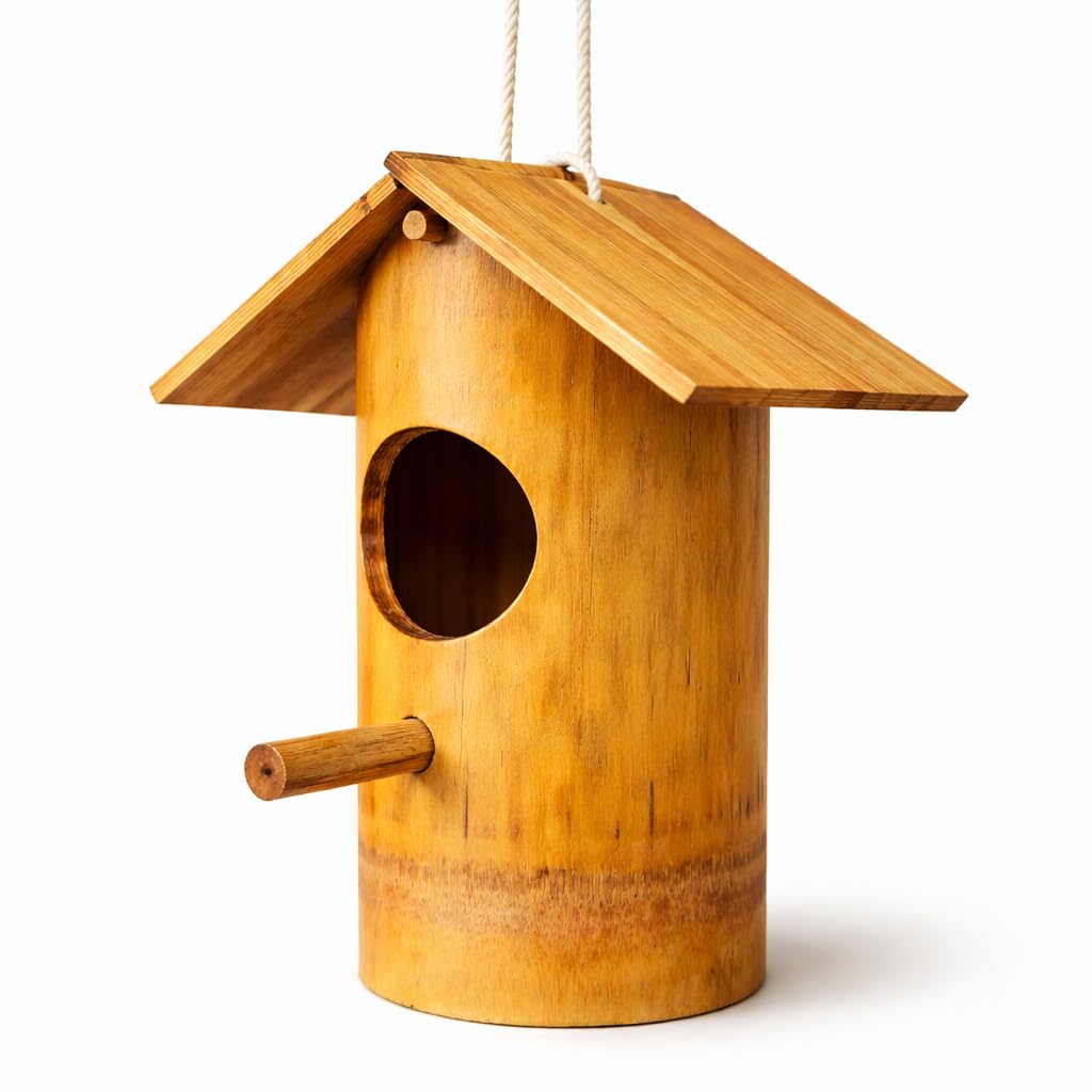 VH Veryhom Safest Bamboo Organic Bird Nest Purely Handmade Sparrow/Small Birds, Material Type Real Bamboo Size Medium | Bamboo Bird Houses For Eco-Friendly Birding-image-1