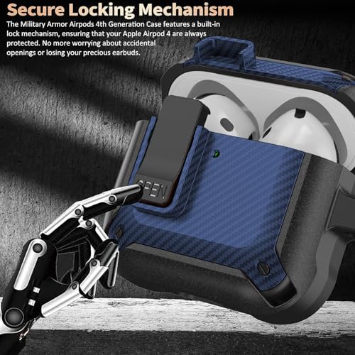 Image of Olytop for Airpods 4 Case with Lock Clip, Rugged Apple Airpods 4th Generation Cover 2024 Men Women, Armor Shockproof iPod 4 Gen Protective Hard Shell with Carabiner&Cleaner kit,Black /Blue