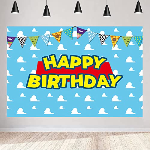 Birthday Backdrop Blue Sky White Cloud Banner Cartoon Story for
